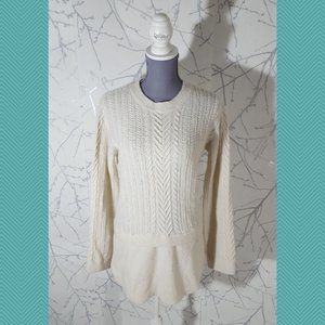 Tahari Ivory Cable Knit Fisherman Tiered Sweater Tunic